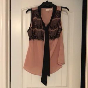 Pink and black lace tank